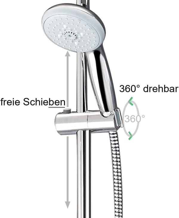 Justerbar dusjhodeholder for 25 mm veggstang