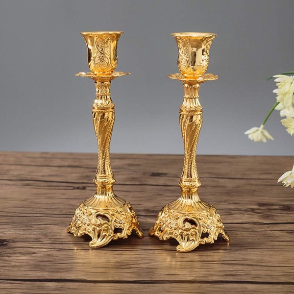 Set of 2 Candlesticks Candelabra Candlesticks in Gold Metal Decor