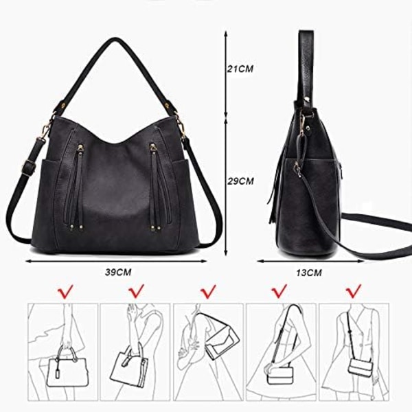 Damväskor - Svart, Stor Läder Crossbody Väska, Axelväska