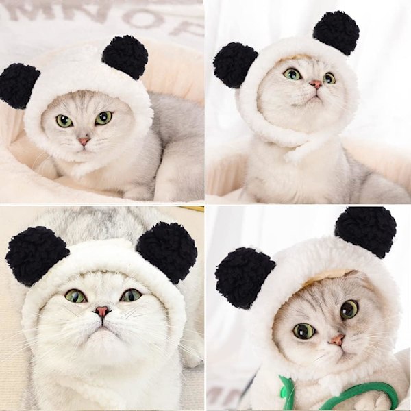 (Panda) Söpö kissan puku lämmin hattu kissoille Säädettävä pehmeä pieni lemmikin päähine Karhuhattu kissoille ja pennuille