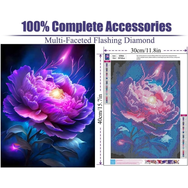 12X16 tum Vuxen 5D Flower Diamond Painting Kit, Purple Flower Di