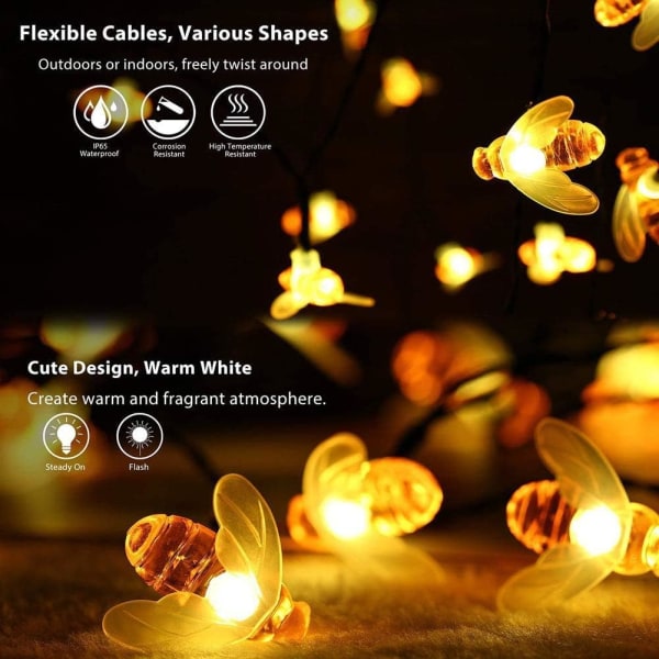 String Lights, 8 Modes Vandtæt Varm Farve LED String Lights fo