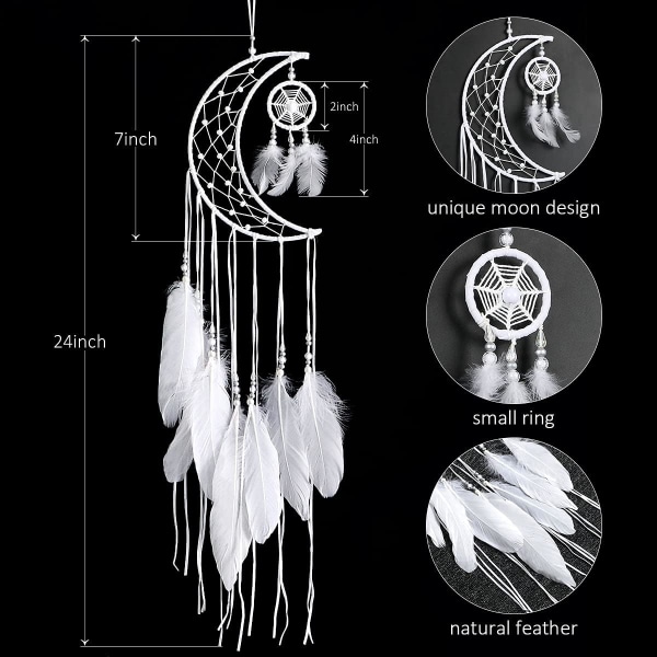 Valkoinen Dream Catcher Hand Moon Design höyhenillä Dream Catcher