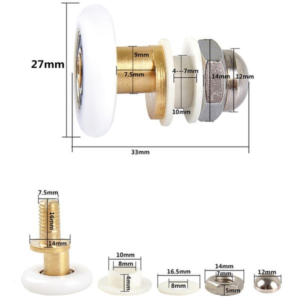 8 stk. dusjdørruller 27 mm erstatningshjul for skyvedør