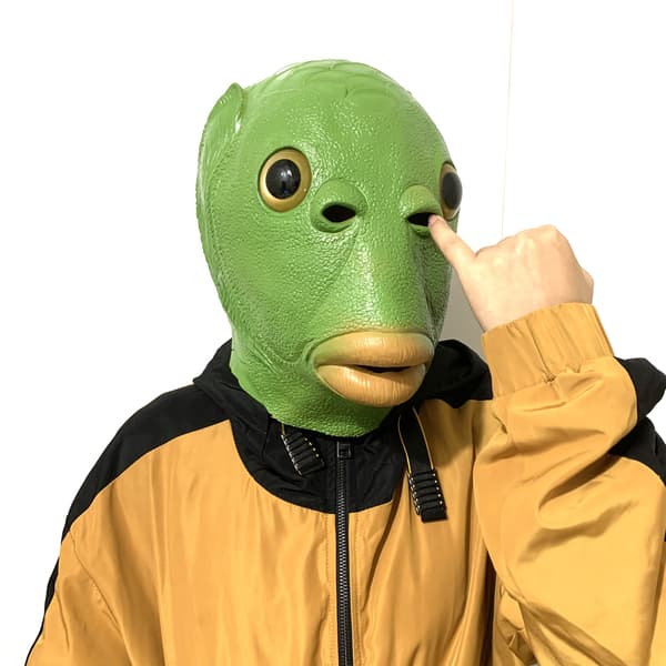 Grønn fiskehode dyremaske i lateks