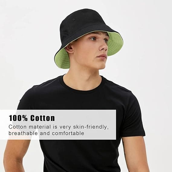 Grøn + Sort Dobbeltsidet bucket hat unisex foldbar bomulds anti-ultraviolet solhat sum