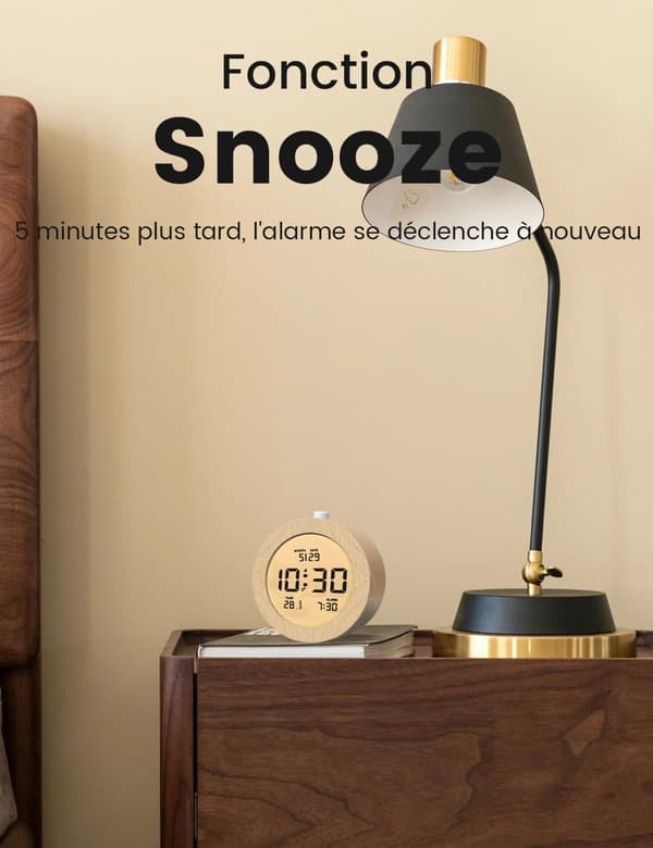 Ur Digitalt Vækkeur i Træ, LCD Morgenvækkeur Digitalt