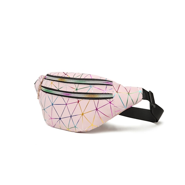 (Rosa) Unisex Holografisk Effekt Midjeväska, Multi-Fick Vattentät Mode PU Läder Midjeväska för Resor, Vandring, Camping, L