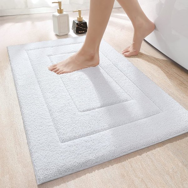 （Vit，50*80cm）Halksäker Badmatta, Mjuk Mikrofiber Badrumsmatta, Wat