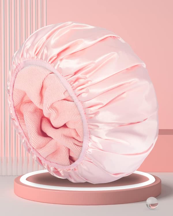 （Pink）Ekstra Stor Tre-lags Badehat med Tør Hår Funktion til Kvinder Microfiber Ter