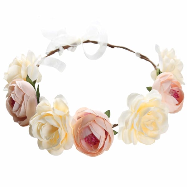 Flower Crown Pandebånd RoseFloral Bryllup Brude Hårbøjle Kvinder L