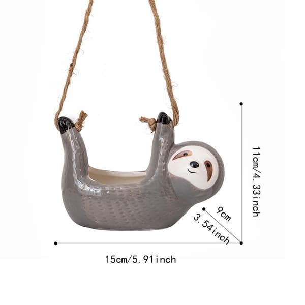 Liten keramisk hengepotte - grå - for planter - dovendyrdesign