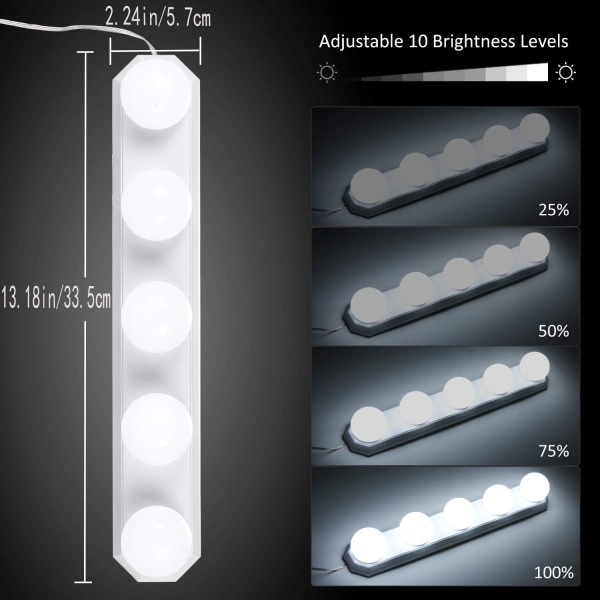 5 LED spegellampor LED skönhetssminklampa USB trefärgad