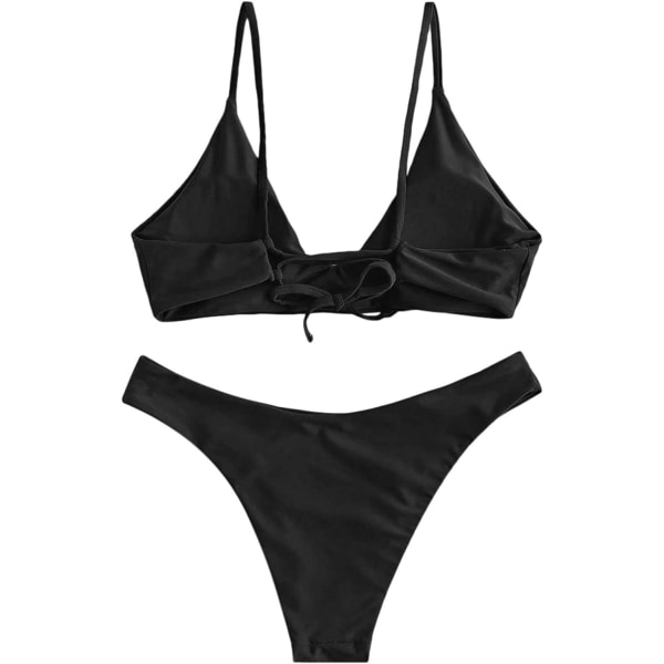 WJSM Kvinners Bralette Bikinisett med Snøring og Høy Utskæring, Todelt Badetøy 1-black M