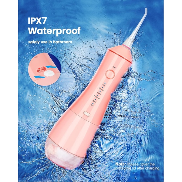 Vandtandtandtandtænderengøring, ledningsfri bærbar vandtandtandstikker Power 6-tilstand USB genopladelig 320 ml oral irrigator Pink til kvinder tænder