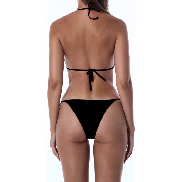 Bikinis badedrakt sett for kvinner Badetøy Triangel badedrakt Tie String Thong Black2 M