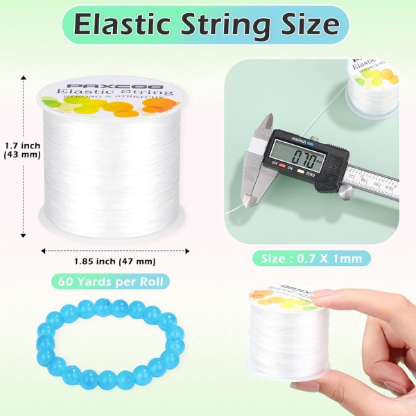 2 Rullar Elastiskt Snöre för Armband, Stretch Magic Elastiskt Snöre Pärlsträng Smyckestråd för Armband, Halsband, Lera Pärlor, Ponny Pärlor (Vit) White