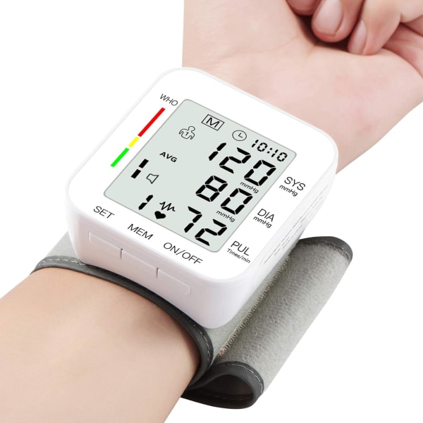 Håndledds blodtrykksmåler Bp-monitor Stor LCD-skjerm Blodtrykksmaskin Justerbar håndleddsmansjett 5,31-7,68 tommer Automatisk 99x2 sett Minne med