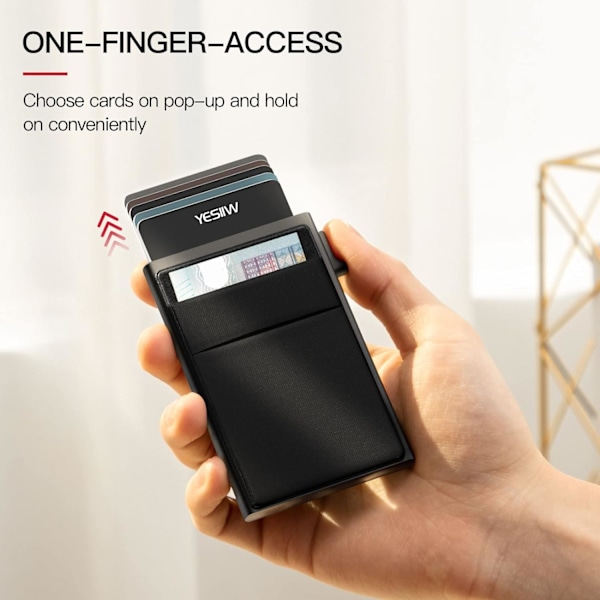 Smal Plånbok för Män - Pop-up Kortfodral RFID-Blockering Minimalistisk Affärs Kreditkortsplånbok med Pengafack Metallkortfodral för Sedlar och Mynt Black