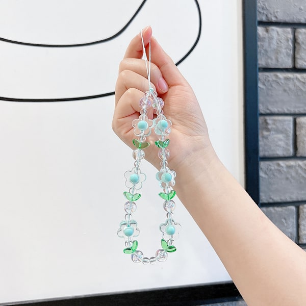 2 stk. Blomster Telefon Charm Søde Telefon Charms Rem Båndperler Telefon Nøglering Perle Telefon Lanyard Purple&Green