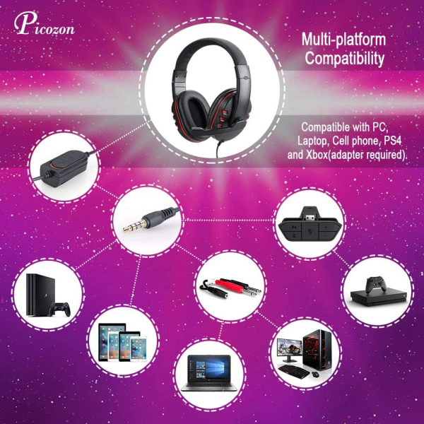 Gaming Headset Hörlurar med mikrofon för PS5, PS4, Nintendo Switch, Playstation 4, Playstation 5, Playstation Vita, Mac, Laptop, Tablet, Dator