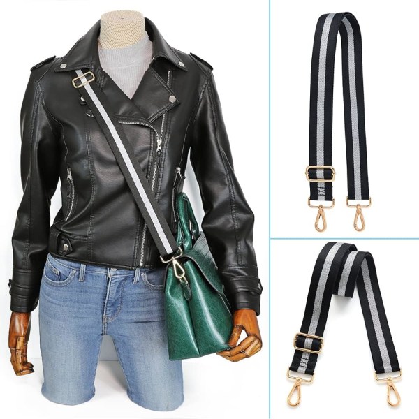 Laukun hihna, vaihdettava, crossbody, säädettävä, leveä black and white