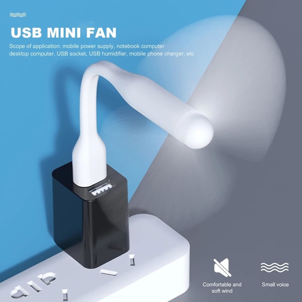 Joustava USB tuuletin, kannettavat jäähdytystuulettimet USB virtalähteenä Power Bank -kannettavalle PC-laturi - 2 kpl (valkoinen) White