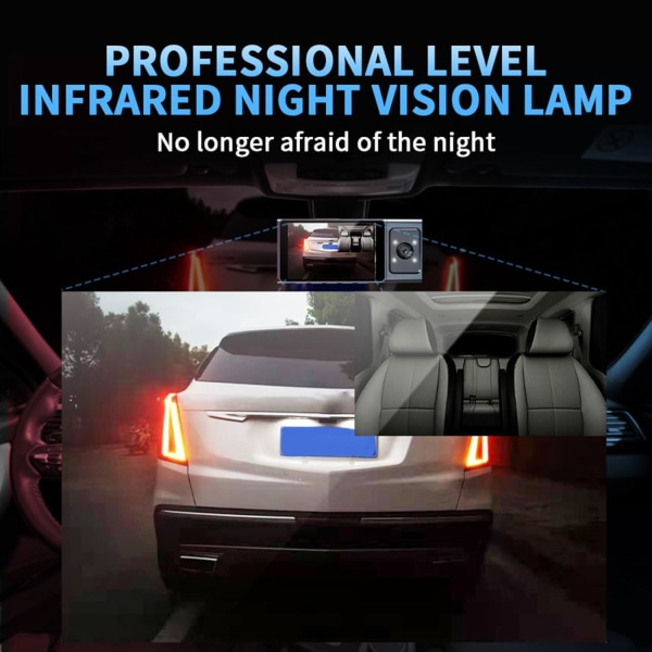 Dashcam - Fram och baksida Inuti 1080P Dashkamera för Bilar, 3-kanals Dashcam Trevägs Bilkamera med Infraröd Nattsyn, Loopinspelning, APP C