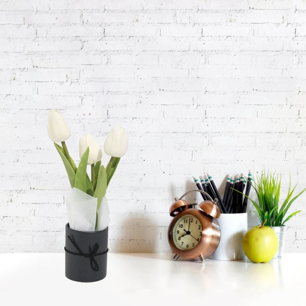 DIY Tulipanbukett Håndverk Real Touch Kunstige Blomsterbuketter for Bryllup Hjemmedekorasjon Black Material Pack