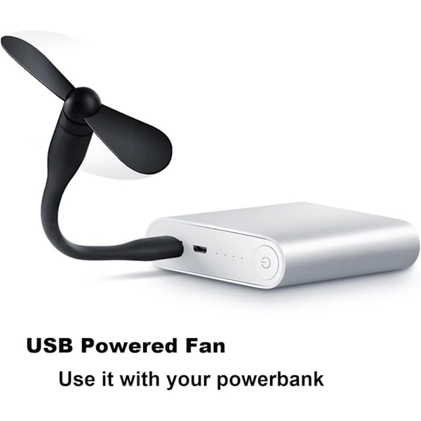 USB Fleksibel Fan, Mini Bærbar Kølefan USB-Drevet til Powerbank Laptop PC AC-Lader - 2 Pak (Sort) Black