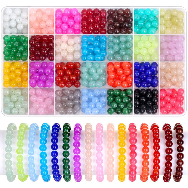 700 bitar glaspärlor för smyckestillverkning, 28 färger 8 mm kristallarmband och gör-det-själv-pysselpärlor