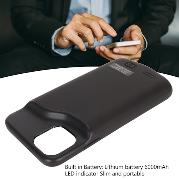 Batterifodral för IOS 11 Pro Max 6,5 tum Utökad Laddning Skyddande Fodral 6000mAh Uppladdningsbar Indikator Smalt Fodral Black
