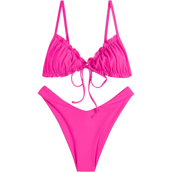 WJSM Damtriangelbikini med blommiga volanger och rosettband B-rose Red M