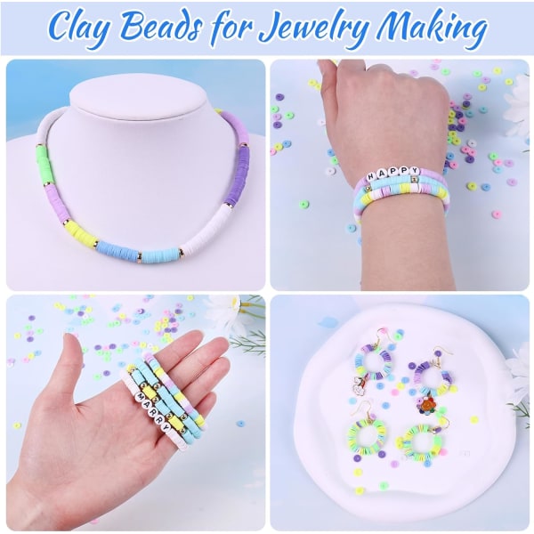 3500 STK Pastel Clay Beads Kit til armbåndfremstilling, Polymer Macaron Heishi perler til smykker, Venskabsarmbåndssæt til piger Voksne, Spacer Lette Pastel