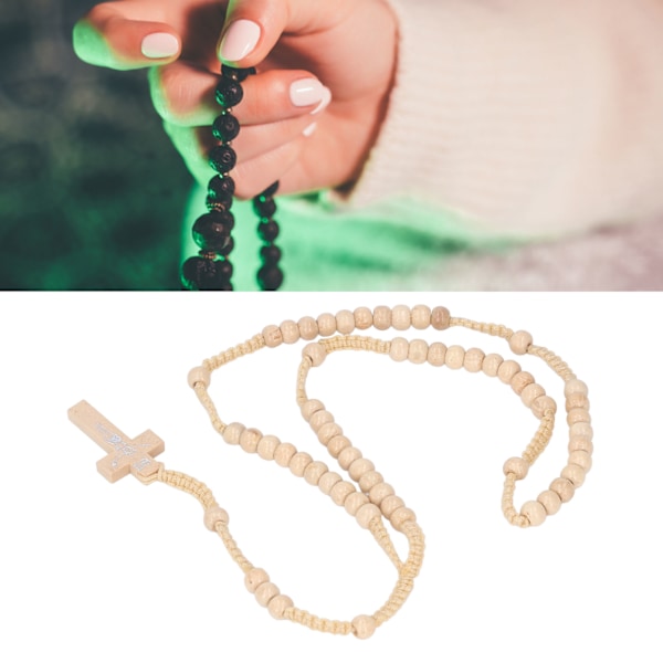 10 stk Trærosenkranse Jesus Aftryk Katolsk Unisex Stil Naturlig Træperle Kors Rosenkranse Halskæde Smykker til Mænd Kvinder Beige