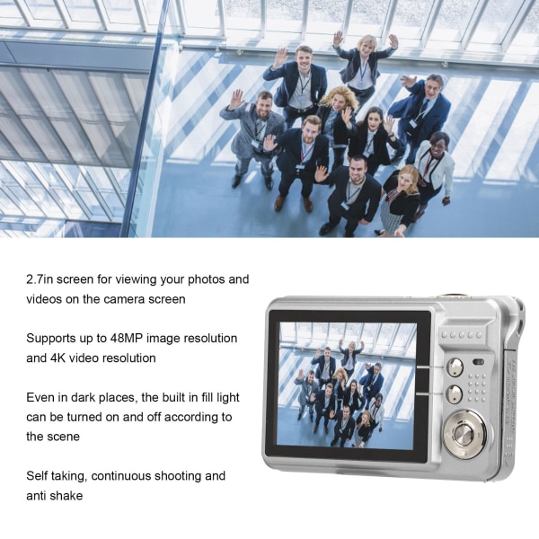 4K digitalkamera 48MP 2,7 tum LCD-skärm 8x zoom anti-shake vloggningskamera för fotografering kontinuerlig fotografering White