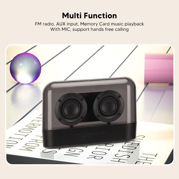 Bluetooth-högtalare Stereo Subwoofer Minneskortsuppspelning Transparent Bärbar Trådlös Högtalare med Färgglada LED-lampor
