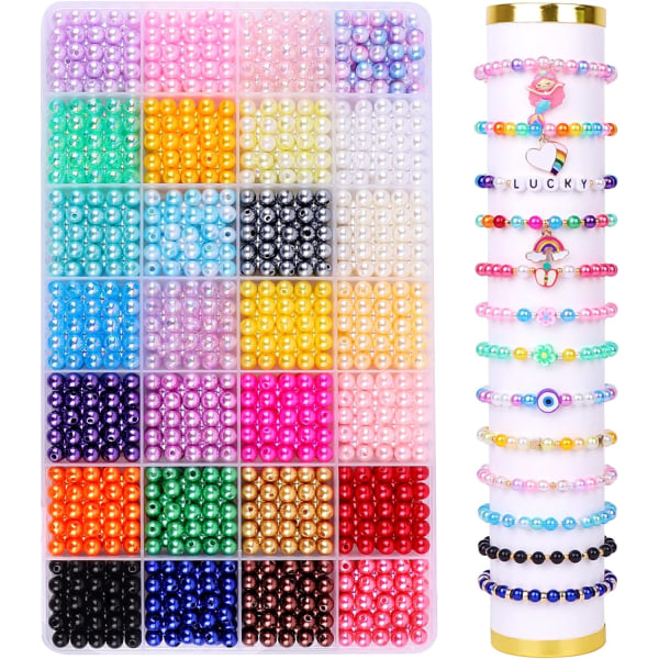 Pärlor för Smyckestillverkning 28 Färger, 1680 st Flerfärgade Pärlor för Armband Halsband Örhängen, Runda Pärlor Kit DIY Hantverk Presenter
