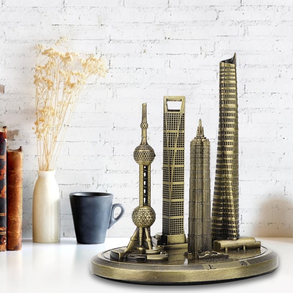Shanghain Rakennuskokoelmamalli Oriental Pearl Tower Global Financial Center Matkamuisto Bronze L