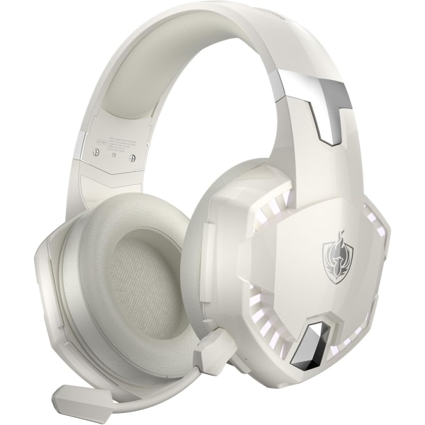PS4 Gaming Headset för PS5, PC, Switch, G2000 Pro Bluetooth Wireless Over Ear-hörlurar för telefon, bärbar dator, med avtagbar brusreducerande mikrofon, Ste White