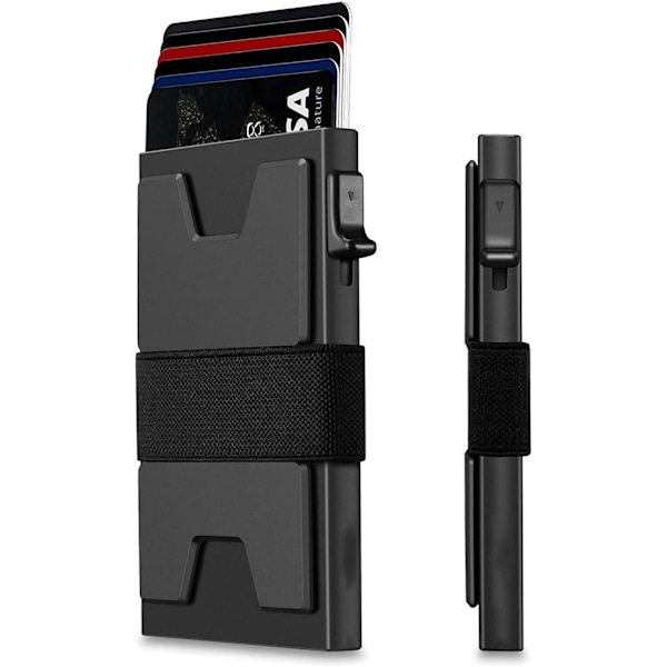 Slank Aluminium Kort Holder Tegnebog til Mænd, Holdbar Udvidbar Bagplade, RFID Blokering Minimalistisk Metal Pop Up Tegnebog, Holder 12+ Kort Plus Kontanter Black