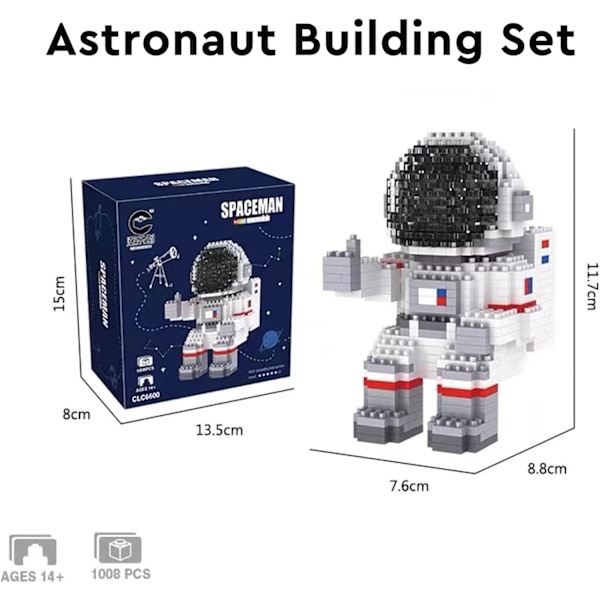 Astronaut Mini Byggstenar Mikrobyggset för Barn och Vuxna 12-15 Rymdleksaker Presenter - Kompatibel med Nano (1008 Stycken) Backpack Astronaut