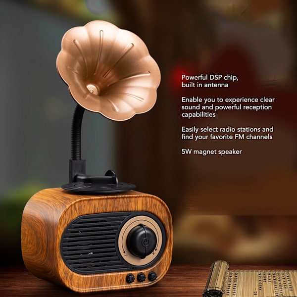 Bluetooth-högtalare i retro-grammofonform, laddningsbar, bärbar, trådlös stereoradio