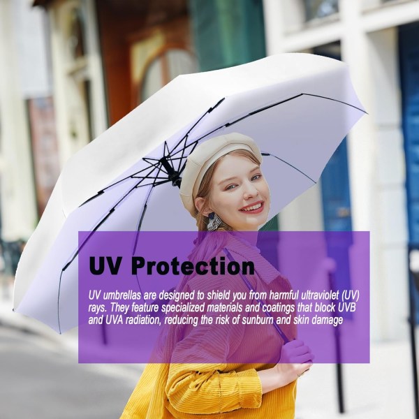 Vindtæt rejseparaply-automatiske paraplyer til regnkompakt foldeparaply, rejseparaply kompakt, små bærbare vindtætte paraplyer Silver/Purple