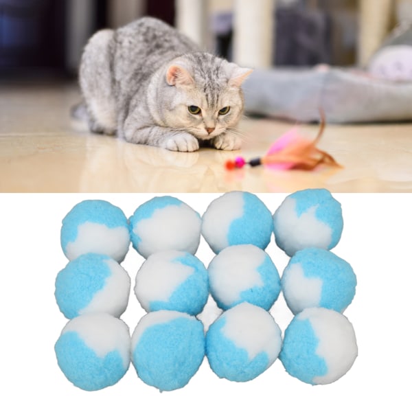 12 stk kattelekeballer myk elastisk Stille interaktiv plysj kattungetyggeball for innendørs trening Spille blå