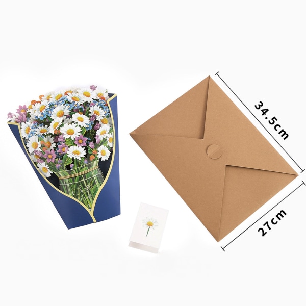 Freshcut-paperista ponnahduskortit, päivänkakkarat, 12 tuuman Life Sized Forever Flower Bouquet -kukkakimppu 3D Popup -onnittelukortit muistikortilla ja kirjekuorella