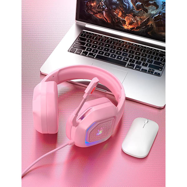 Z30 Pink Peli-kuulokkeet PS4:lle, PS5:lle, Xbox Onelle, PC:lle, Johdollinen Yli-korvan Kuulokkeet Melunvaimennusmikrofonilla, LED-virtaava RGB-valo, 7.1 Surround-ääni