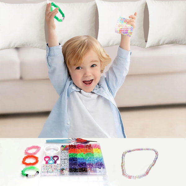 DIY Håndværk Gaver til Piger Perlekits, 1100 stk Ponyperler Armbåndsfremstillingskits med Dekorative Perler og Charms, Håndværksprodukter til Børn, Voksne