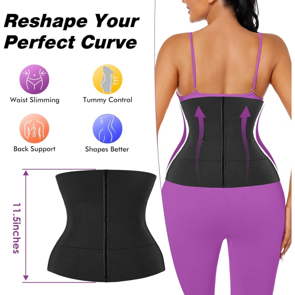 Kvinner midjetrener Cincher 3 stropper - magekontroll svettebelte trening slankt magebånd for vekttap Black XL