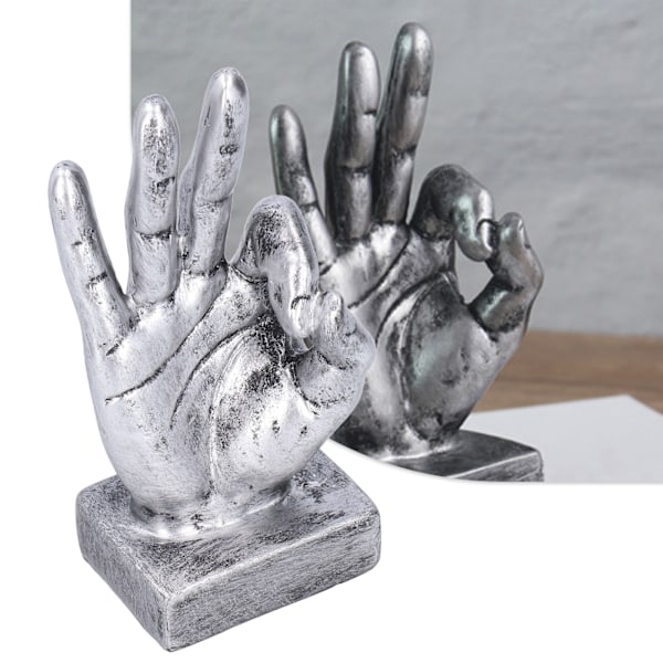 Harpiks Finger Statue OK Geste Skulptur Skrivebords Pynt Hjem Retro Dekoration Silver